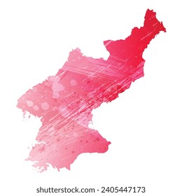 Mapa vectorial detallado alto. Corea del Norte. Estilo acuarela. Color rojo amaranto.