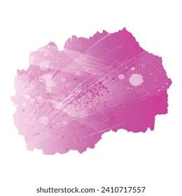 Mapa vectorial detallado alto. Macedonia del Norte. Estilo acuarela. Color rosa amaranto claro cerezo.