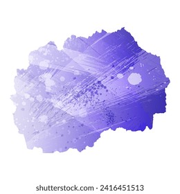 High detailed vector map. North Macedonia. Watercolor style. Aspid blue color. A violet, delicate, pastel color.