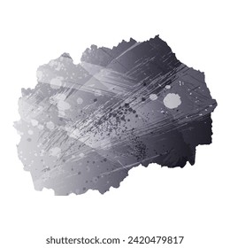 Mapa vectorial detallado alto. Macedonia del Norte. Estilo acuarela. Color gris antracita. 