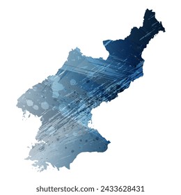 High detailed vector map. North Korea. Watercolor style. Deep blue color. Berlin azure.