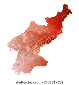 High detailed vector map. North Korea. Watercolor style. Bismarck-furioso. Red color.
