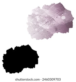 High detailed vector map. North Macedonia. Set of two cards. Watercolor style. Purple color. Black card.