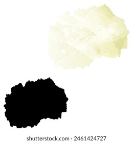 Mapa de Vector detallado. Macedonia del Norte. Juego de dos cartas. Estilo acuarela. Color limón amarillo. Tarjeta negra.