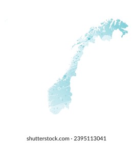 Mapa vectorial detallado alto. Noruega. Estilo acuarela. Color azul acuamarino.