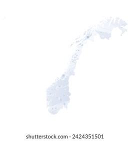 High detailed vector map. Norway. Watercolor style. Periwinkle color. Pastel lilac color. Delicate purple.