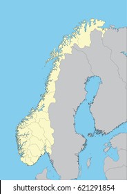 High detailed vector map of Norway with provinces. Elements of this image furnished by NASA