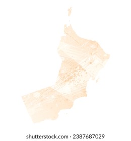 High detailed vector map. Oman. Watercolor Style. Apricot delicate color.