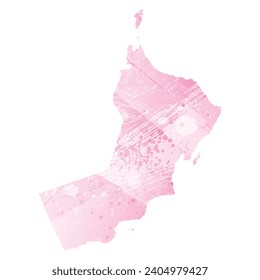 Mapa vectorial detallado alto. Omán. Estilo acuarela. Color rosa amaranto.