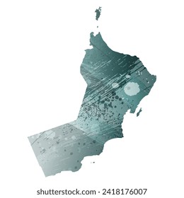 High detailed vector map. Oman. Watercolor style. Aspid gray color. Green-gray deep color.