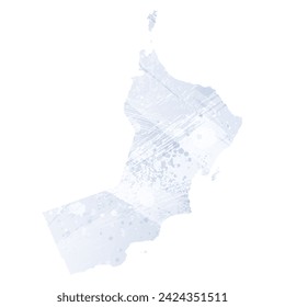 High detailed vector map. Oman. Watercolor style. Periwinkle color. Pastel lilac color. Delicate purple.