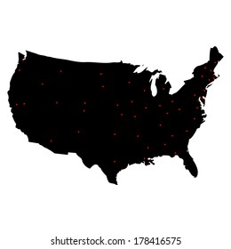 High detailed vector map over United States with all the Capitals in red dots  