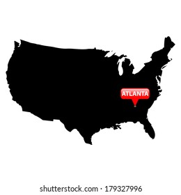 High detailed vector map over United States with the States Capital in red bubble - Atlanta, Georgia 