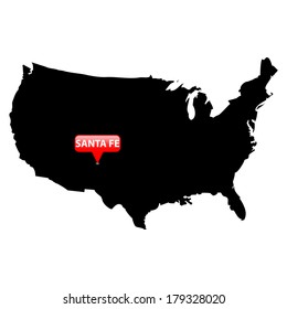 High detailed vector map over United States with the States Capital in red bubble - Santa Fe, New Mecio 