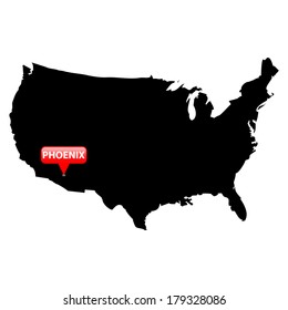 High detailed vector map over United States with the States Capital in red bubble - Phoenix, Arizona 