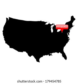 High detailed vector map over United States with the main cities in red bubble - Pittsburgh 