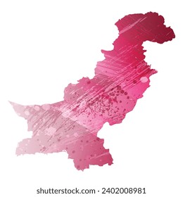 High detailed vector map. Pakistan. Watercolor style. Amaranth purple color.