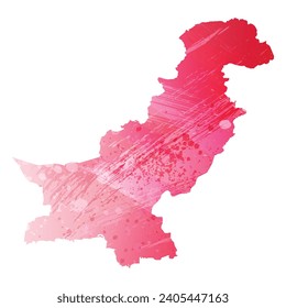 Mapa vectorial detallado alto. Pakistán. Estilo acuarela. Color rojo amaranto.