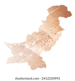 Mapa vectorial detallado alto. Pakistán. Estilo acuarela. Brass antiguo. Marrón claro. Color dorado.