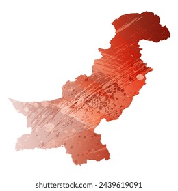 High detailed vector map. Pakistan. Watercolor style. Bismarck-furioso. Red color.
