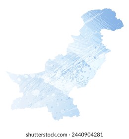 Mapa vectorial detallado. Pakistán. Estilo acuarela. Flor de maíz pálida. Color azul.