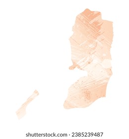 High detailed vector map. Palestine. Watercolor style. Apricot color.