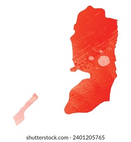 Mapa vectorial detallado alto. Palestina. Estilo acuarela. Color rojo brillante escarlata.