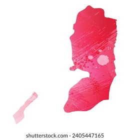 Mapa vectorial detallado alto. Palestina. Estilo acuarela. Color rojo amaranto.