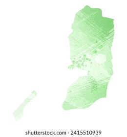 High detailed vector map. Palestine. Watercolor style. Light lettuce color. Pastel green.