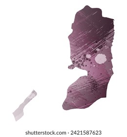 High detailed vector map. Palestine. Watercolor style. Eggplant color. Pastel purple color.