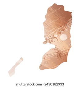 High detailed vector map. Palestine. Watercolor style. Beige and red color. Brown color.
