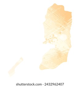 High detailed vector map. Palestine. Watercolor style. Yellow color.