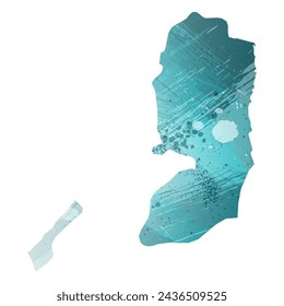 High detailed vector map. Palestine. Watercolor style. Turquoise blue color. Blue is a deep color.