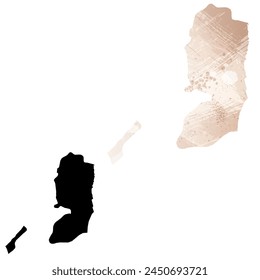 High detailed vector map. Palestine. Set of two cards. Watercolor style. Brown beige color. Black card.