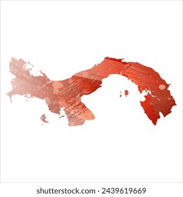 High detailed vector map. Panama. Watercolor style. Bismarck-furioso. Red color.
