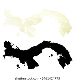 Detaillierte Karte der Vektorgrafik. Panama. Satz von zwei Karten. Aquarellstil. Gelbe Zitronenfarbe. Schwarze Karte.