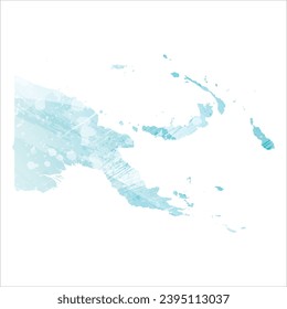 High detailed vector map. Papua New Guinea. Watercolor style. Aquamarine blue color.