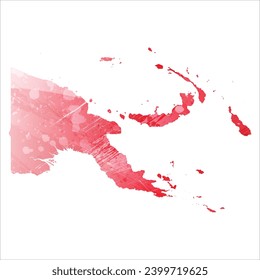 High detailed vector map. Papua New Guinea. Watercolor Style. Alizarin red color.