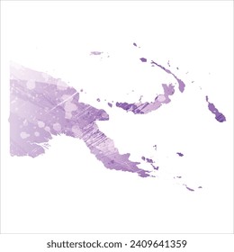 High detailed vector map. Papua New Guinea. Watercolor style. Amethyst purple color.