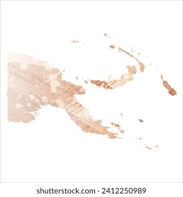 High detailed vector map. Papua New Guinea. Watercolor style. Antique brass. Light brown. Gold color.