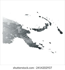 High detailed vector map. Papua New Guinea. Watercolor style. Anthracite gray. Dark gray. Black color.