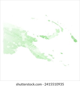 Mapa vectorial detallado alto. Papúa Nueva Guinea. Estilo acuarela. Color de la lechuga clara. Pastel verde.
