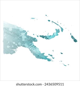 High detailed vector map. Papua New Guinea. Watercolor style. Turquoise blue color. Blue is a deep color.