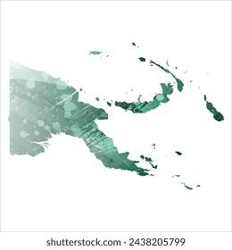 High detailed vector map. Papua New Guinea. Watercolor style. Turquoise green color.