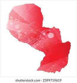 Mapa vectorial detallado alto. Paraguay. Estilo acuarela. Color rojo de Alizarin.