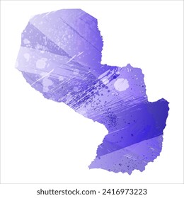 Hohe detaillierte Vektorkarte. Paraguay. Aquarell. Dunkelblau. Violett, delikat, pastellfarben.