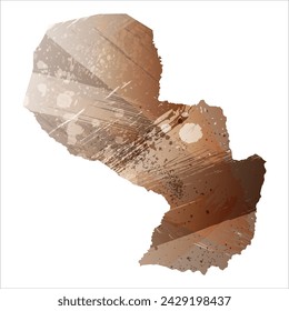 High detailed vector map. Paraguay. Watercolor Style. Beige and brown color.