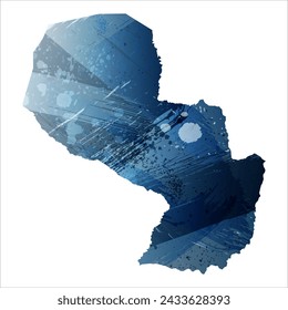 Mapa vectorial detallado. Paraguay. Estilo acuarela. Color azul oscuro. Berlín azul.