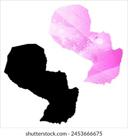 Detaillierte Karte der Vektorgrafik. Paraguay. Satz von zwei Karten. Aquarellstil. Rosa Farbe. Schwarze Karte.