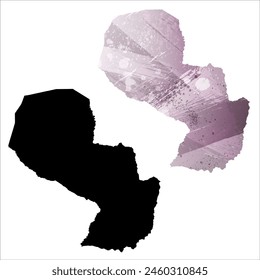 High detailed vector map. Paraguay. Set of two cards. Watercolor style. Purple color. Black card.